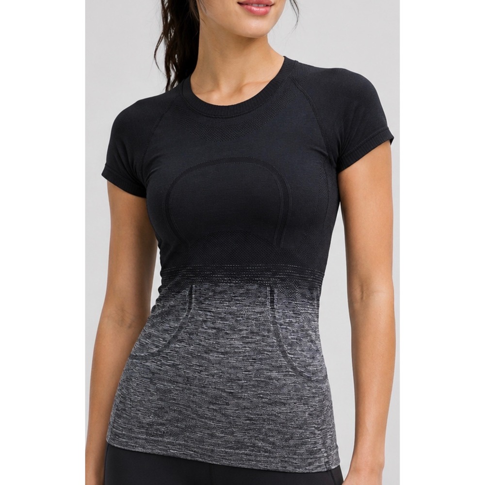 Lululemon Swiftly Tech Short Sleeve Crew Black Gray Ombre Space Dye Size 2